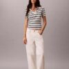 Tricou polo slim cu dungi și nervuri