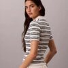 Tricou polo slim cu dungi și nervuri