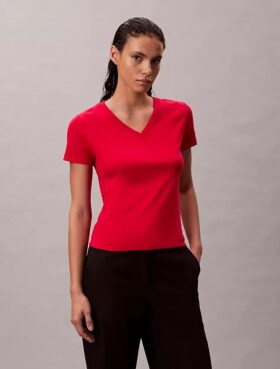 Tricou relaxat cu guler în V din bumbac Liquid