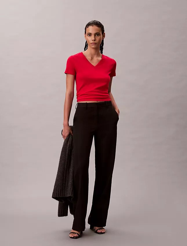 Tricou relaxat cu guler în V din bumbac Liquid Tricou relaxat cu guler în V din bumbac Liquid