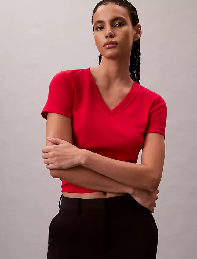 Tricou relaxat cu guler în V din bumbac Liquid Tricou relaxat cu guler în V din bumbac Liquid