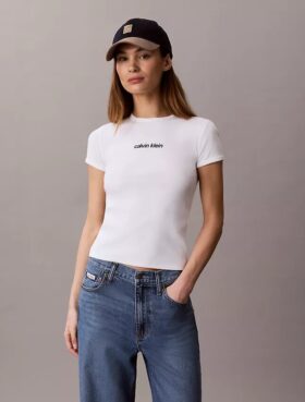 Tricou scurt cu logo și nervuri conturate