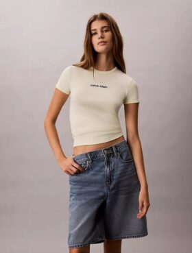 Tricou scurt cu logo și nervuri conturate