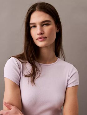 Tricou scurt din bumbac elastic cu nervuri