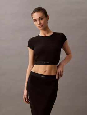 Tricou scurt din bumbac elastic cu nervuri