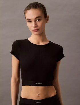 Tricou scurt din bumbac elastic cu nervuri
