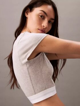 Tricou scurt din bumbac elastic cu nervuri