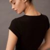Tricou scurt din bumbac elastic cu nervuri