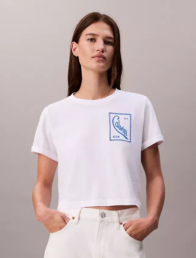 Tricou scurt, drept, cu logo script Tricou scurt, drept, cu logo script