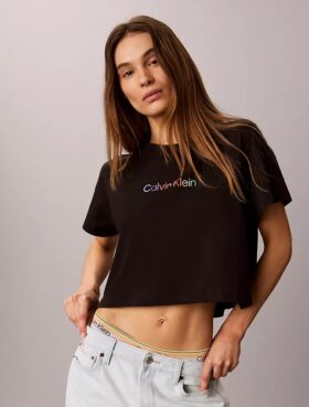 Tricou scurt, larg, din bumbac Cotton Stretch, cu imprimeu Pride