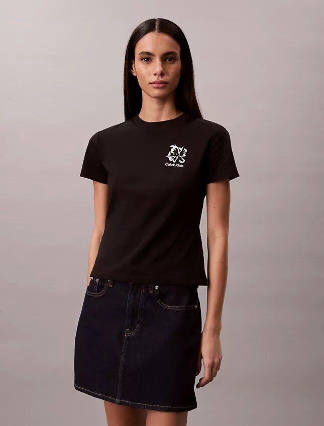 Tricou slim cu imprimeu floral Tricou slim cu imprimeu floral