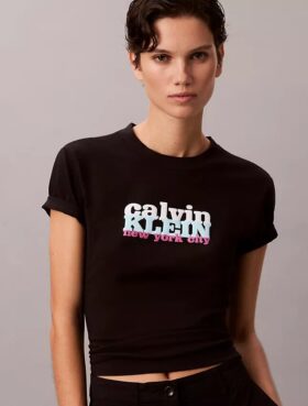 Tricou slim cu logo contrastant