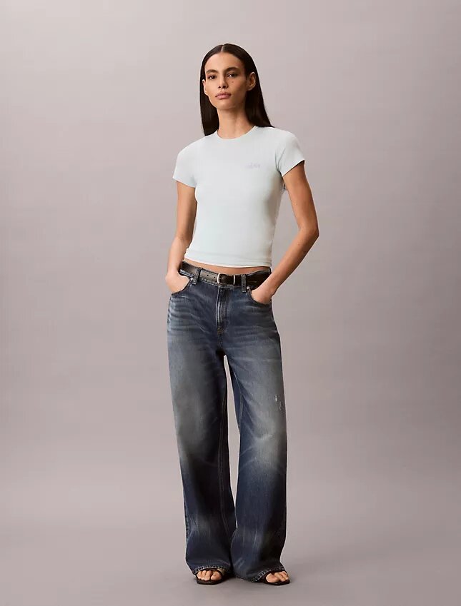 Tricou slim cu logo grafic și nervuri Tricou slim cu logo grafic și nervuri