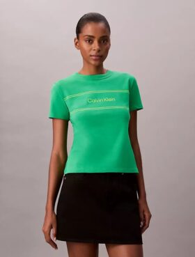Tricou slim cu logo grafic în dungi