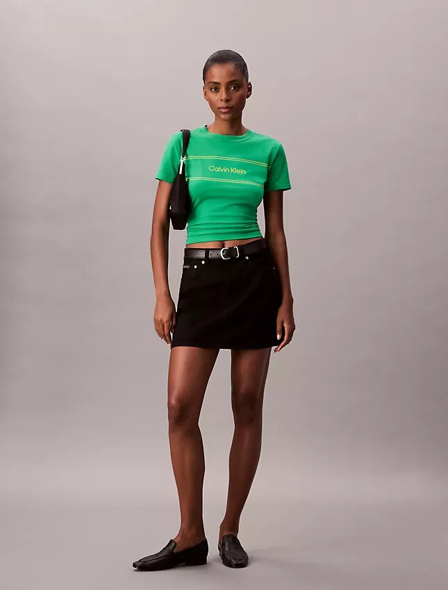Tricou slim cu logo grafic în dungi Tricou slim cu logo grafic în dungi