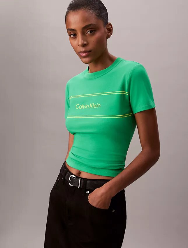 Tricou slim cu logo grafic în dungi Tricou slim cu logo grafic în dungi