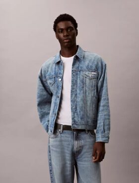 Trucker Jacket din denim cu monogramă integrală, în stilul anilor ’90