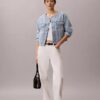 Trucker Jacket scurtă din denim, fără guler Trucker Jacket scurtă din denim, fără guler