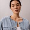 Trucker Jacket scurtă din denim, fără guler Trucker Jacket scurtă din denim, fără guler