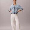 Trucker Jacket scurtă din denim, fără guler Trucker Jacket scurtă din denim, fără guler