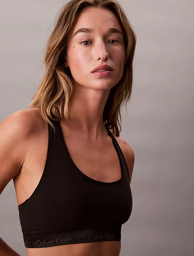 Unlined Bralette din bumbac și Modal, cu logo metalic Unlined Bralette din bumbac și Modal, cu logo metalic
